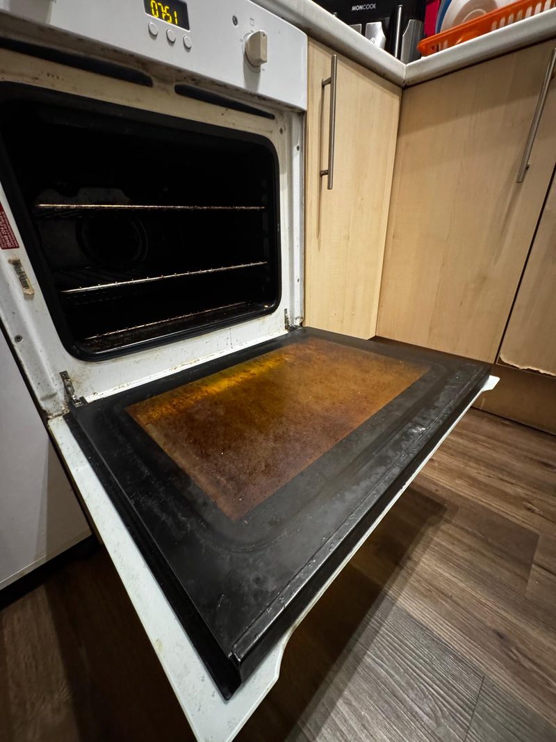 An oven with the door open