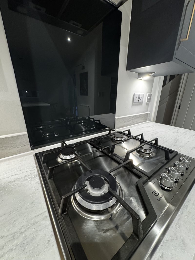 A gas hob and worktop after cleaning